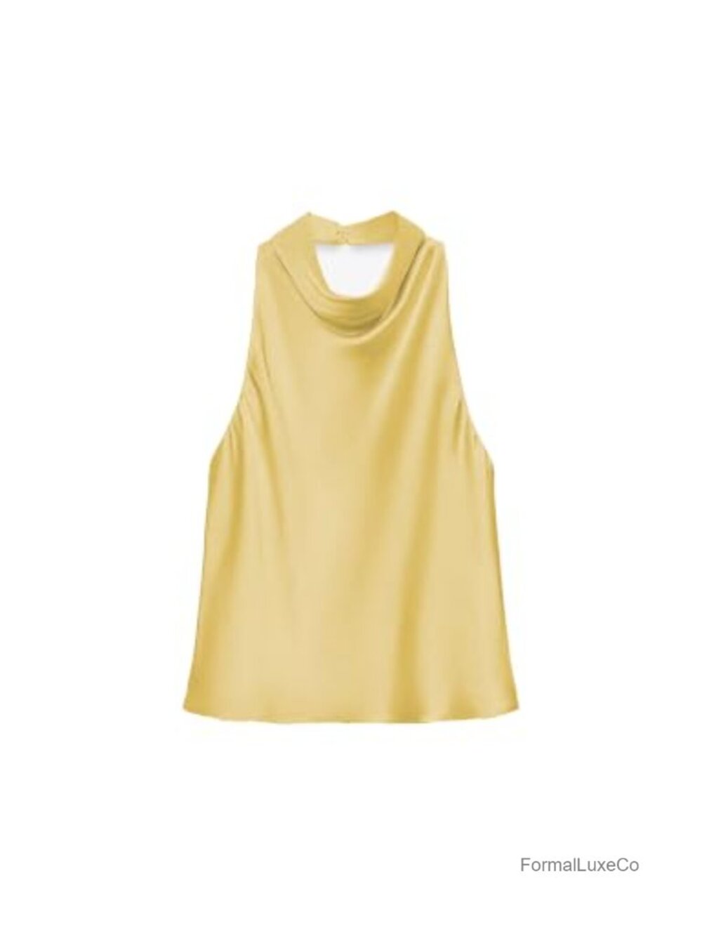 Satin Tank Top Backless Halter Neck Draped Front Loose Fit Summer Cami